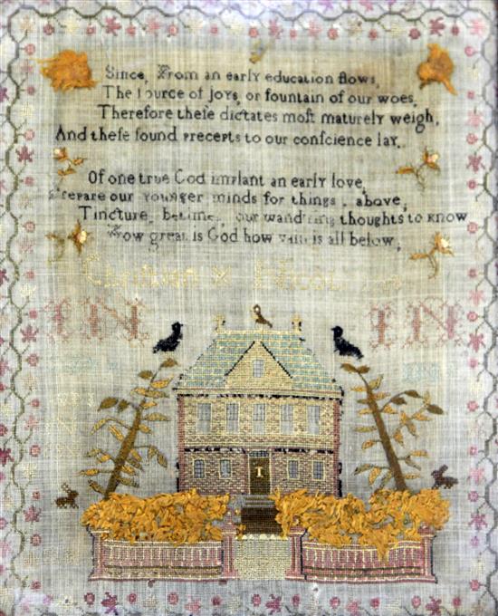 A George III needlework sampler, 13.75 x 11in.